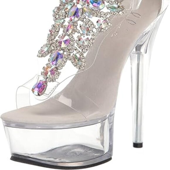 Ellie Shoes - Ellie Shoes Women's 609-lara Heeled Clear Sandal 6" Heel Rhinestone Accents NEW!